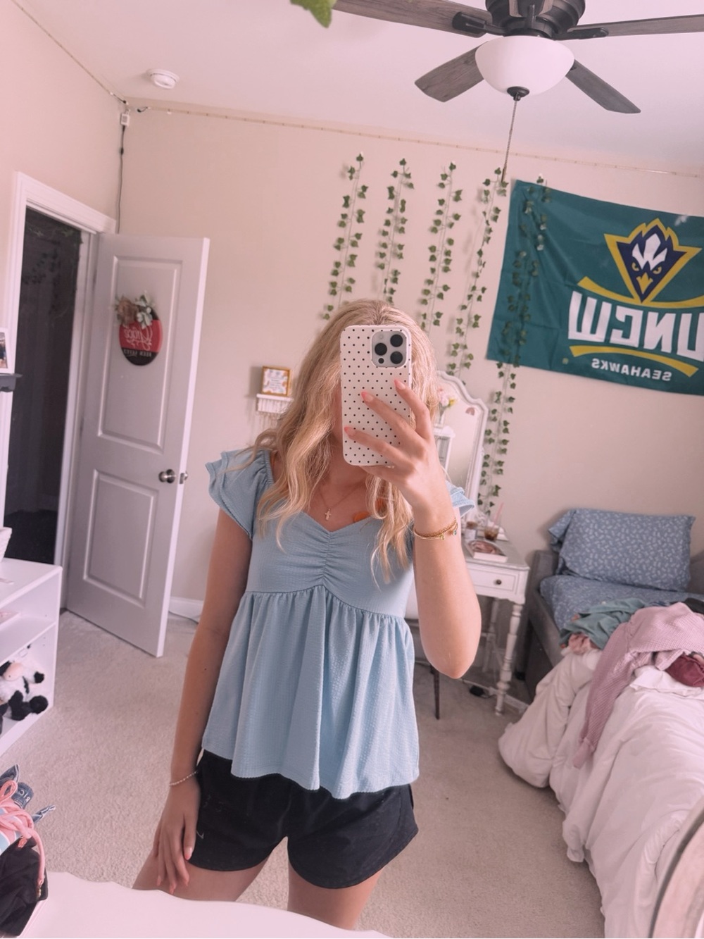 SO Light Blue Ruffle Sleeve Top